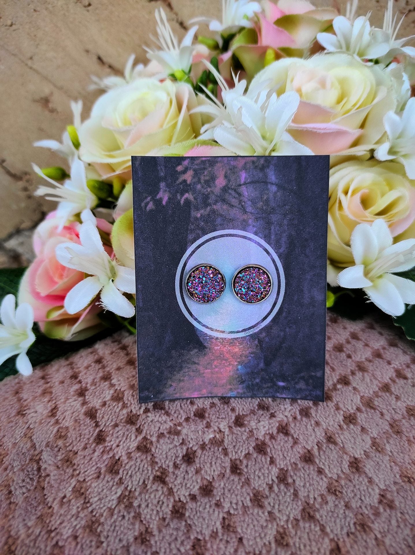 Különleges lila druzy fülbevaló